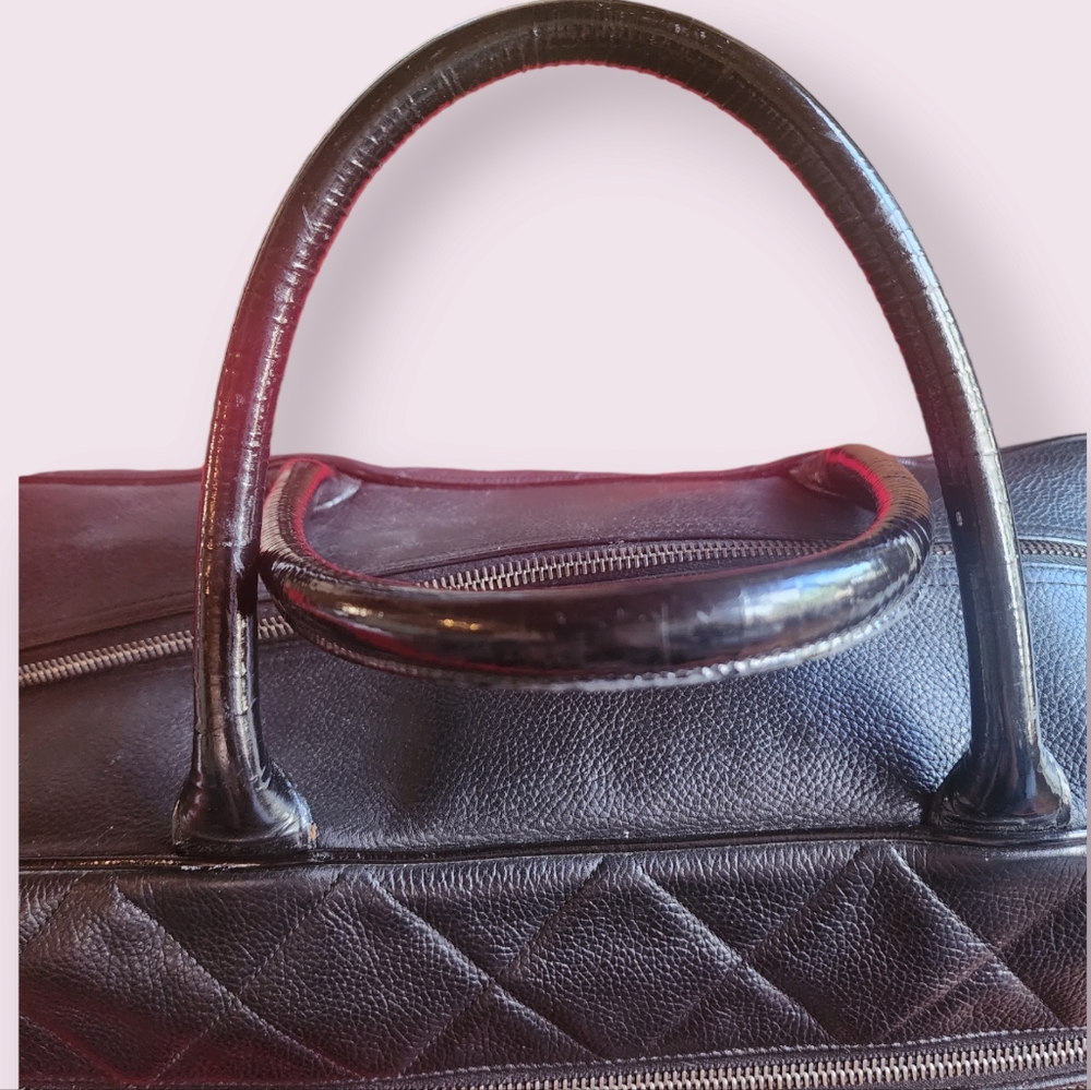 Chanel Large Duffle Bowler Black Caviar Bag Patent Handles - Picture 3 of 14